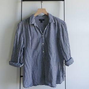 J. Crew Navy Blue + White Gingham Shirt
